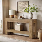 63" Farmhouse Console Table with 2 Drawers & Storage Shelf
