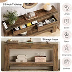 63" Farmhouse Console Table with 2 Drawers & Storage Shelf