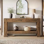 63" Farmhouse Console Table with 2 Drawers & Storage Shelf