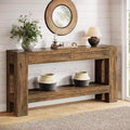 63" Farmhouse Console Table with 2 Drawers & Storage Shelf