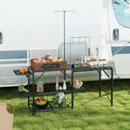 Folding Camp Kitchen Cooking Station with Adjustable Lamp Stand & Carry Bag