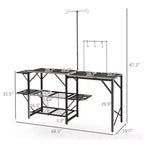 Folding Camp Kitchen Cooking Station with Adjustable Lamp Stand & Carry Bag