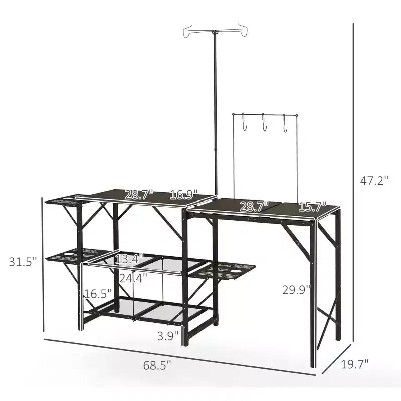 Folding Camp Kitchen Cooking Station with Adjustable Lamp Stand & Carry Bag