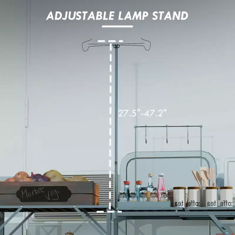 Folding Camp Kitchen Cooking Station with Adjustable Lamp Stand & Carry Bag