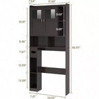Over-Toilet Storage Cabinet with Glass Doors & Adjustable Shelves, Espresso 67"