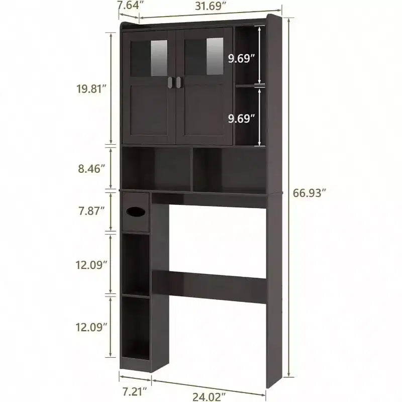 Over-Toilet Storage Cabinet with Glass Doors & Adjustable Shelves, Espresso 67"