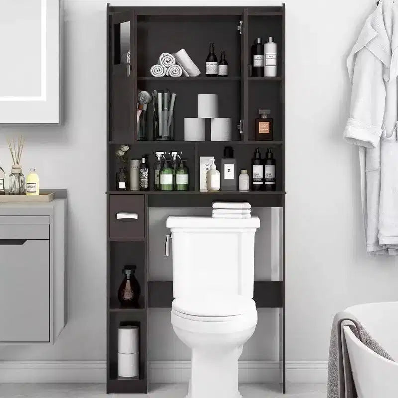 Over-Toilet Storage Cabinet with Glass Doors & Adjustable Shelves, Espresso 67"