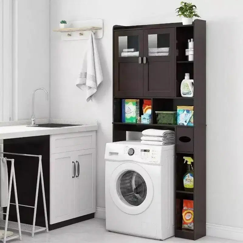 Over-Toilet Storage Cabinet with Glass Doors & Adjustable Shelves, Espresso 67"