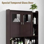 Over-Toilet Storage Cabinet with Glass Doors & Adjustable Shelves, Espresso 67"