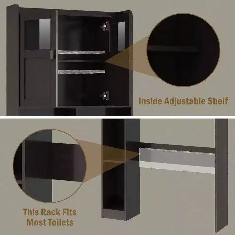 Over-Toilet Storage Cabinet with Glass Doors & Adjustable Shelves, Espresso 67"