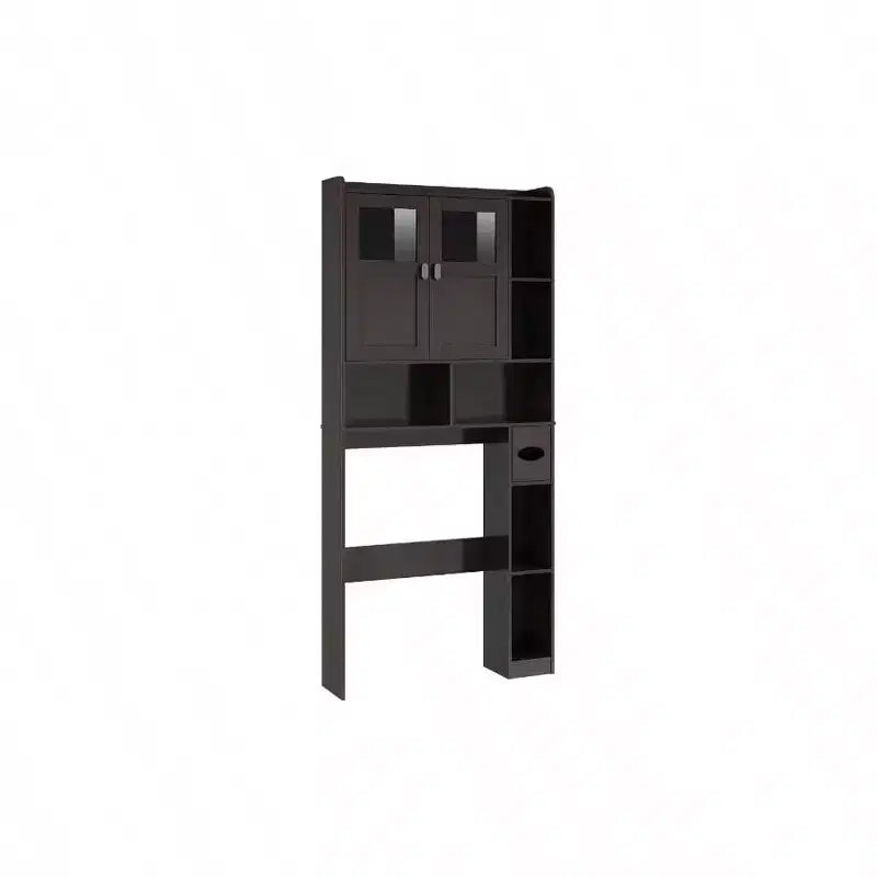 Over-Toilet Storage Cabinet with Glass Doors & Adjustable Shelves, Espresso 67"