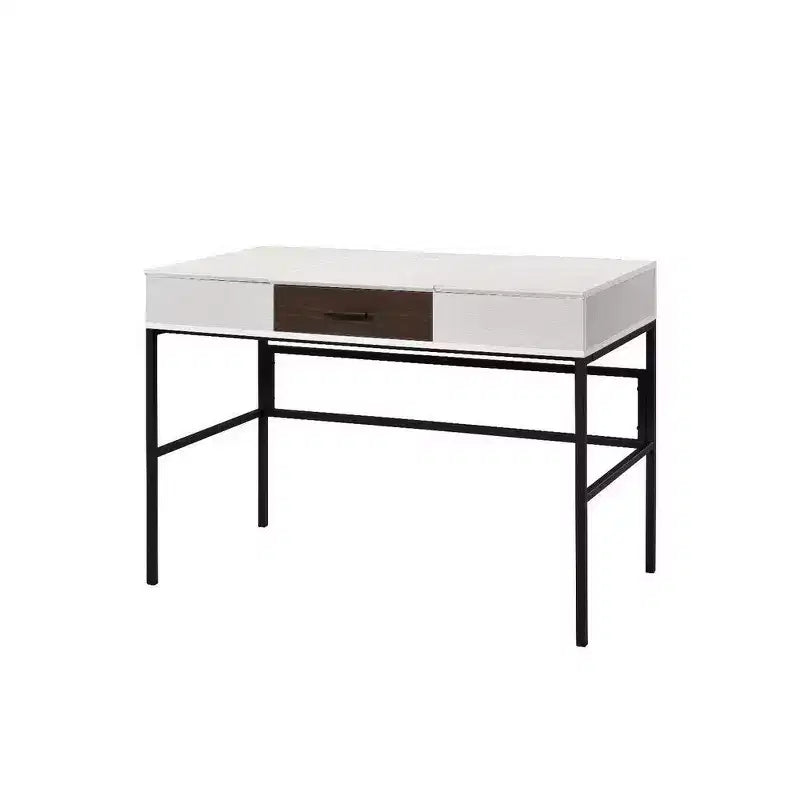 Writing Desk with Hidden Storage & Built-In USB Port, White & Black