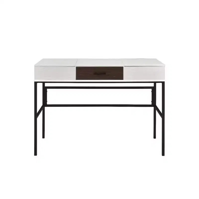 Writing Desk with Hidden Storage & Built-In USB Port, White & Black