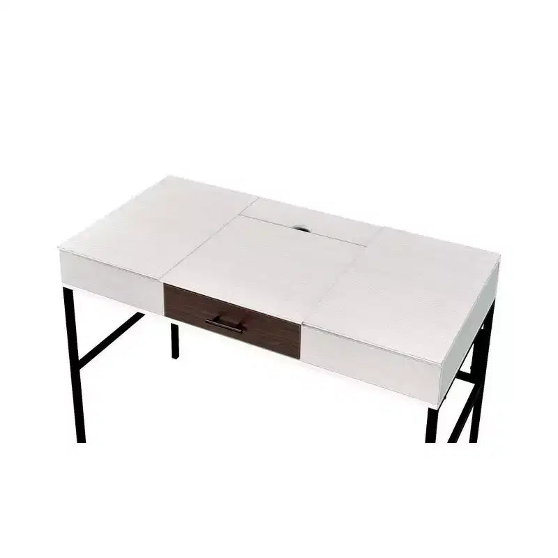 Writing Desk with Hidden Storage & Built-In USB Port, White & Black