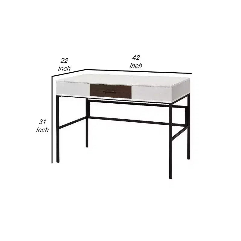 Writing Desk with Hidden Storage & Built-In USB Port, White & Black