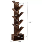 8-Tier Tree Bookcase with Storage, Rustic Wood Tone, 51.5" Tall
