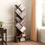 8-Tier Tree Bookcase with Storage, Rustic Wood Tone, 51.5" Tall