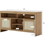 58" Rattan TV Console with 4 Open Shelves, 2 Doors & Adjustable Shelves for TVs up to 65"