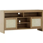 58" Rattan TV Console with 4 Open Shelves, 2 Doors & Adjustable Shelves for TVs up to 65"