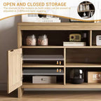 58" Rattan TV Console with 4 Open Shelves, 2 Doors & Adjustable Shelves for TVs up to 65"