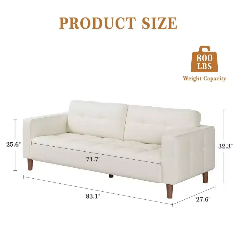 83" Faux Leather 3-Seater Sofa with Spring Cushion & 2 Removable Back Pillows