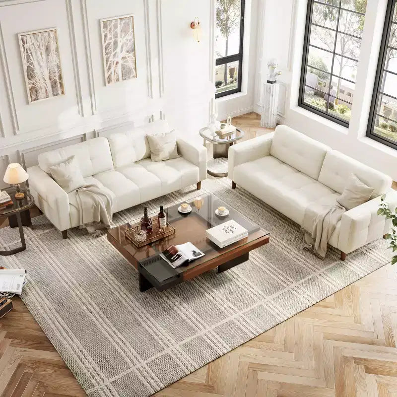 83" Faux Leather 3-Seater Sofa with Spring Cushion & 2 Removable Back Pillows