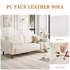 83" Faux Leather 3-Seater Sofa with Spring Cushion & 2 Removable Back Pillows