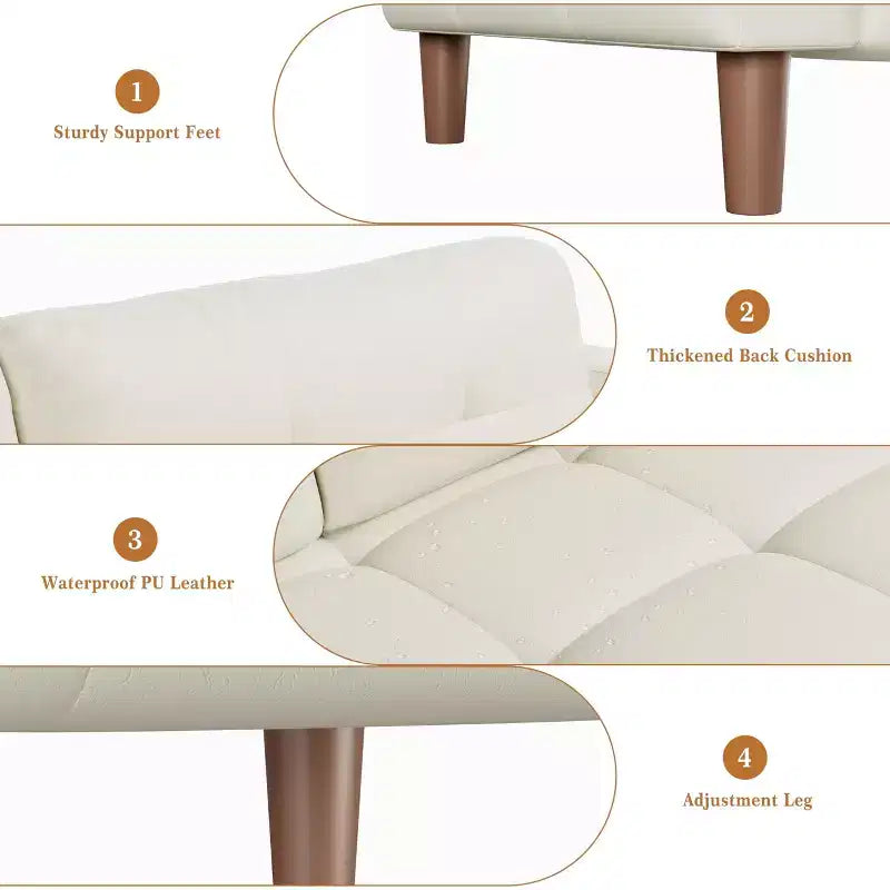 83" Faux Leather 3-Seater Sofa with Spring Cushion & 2 Removable Back Pillows