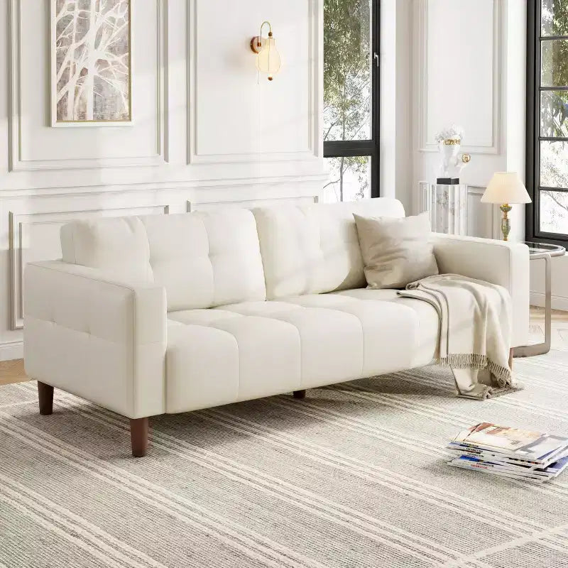 83" Faux Leather 3-Seater Sofa with Spring Cushion & 2 Removable Back Pillows