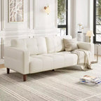 83" Faux Leather 3-Seater Sofa with Spring Cushion & 2 Removable Back Pillows