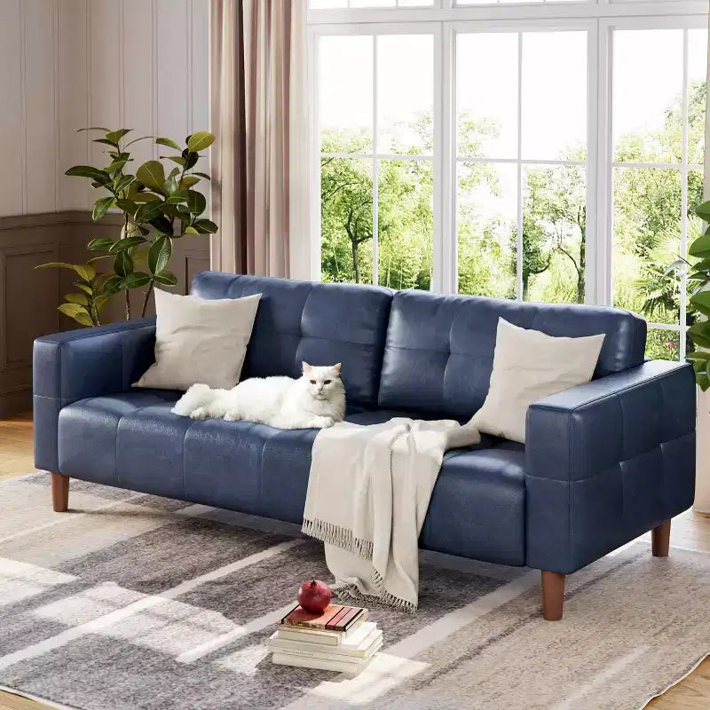 83" Faux Leather 3-Seater Sofa with Spring Cushion & 2 Removable Back Pillows