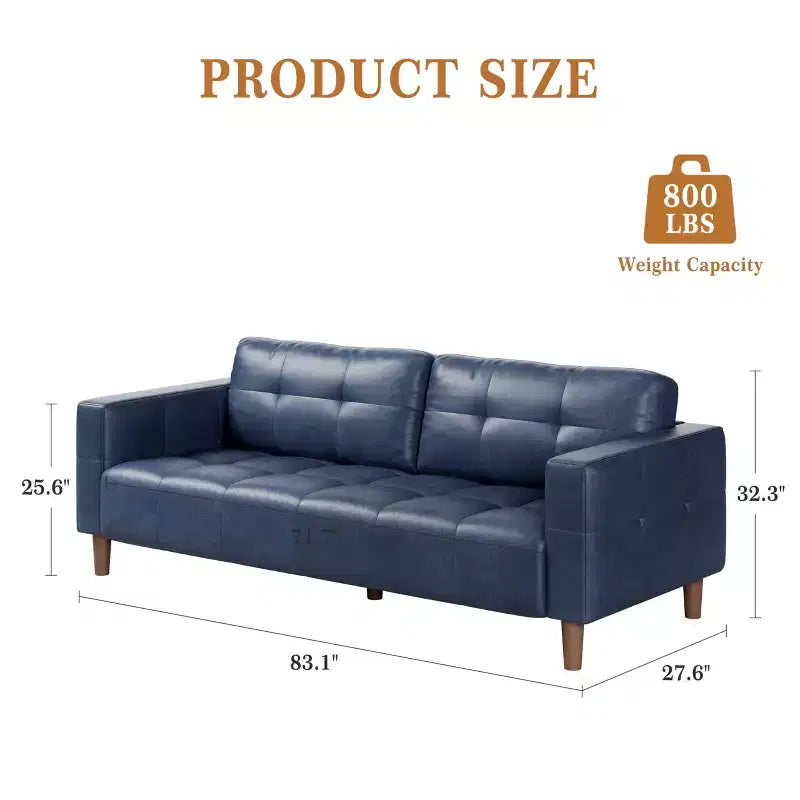 83" Faux Leather 3-Seater Sofa with Spring Cushion & 2 Removable Back Pillows