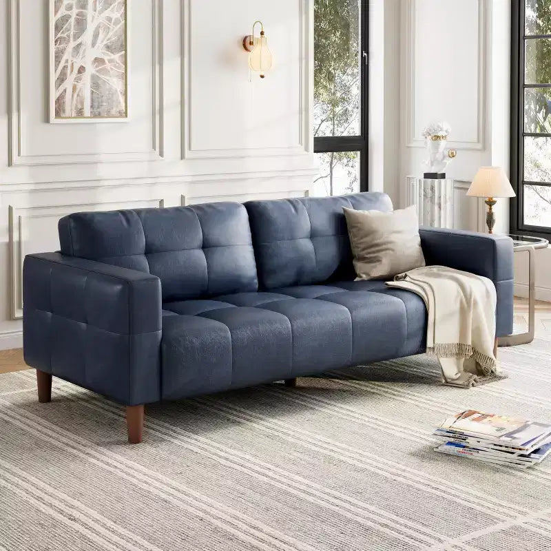 83" Faux Leather 3-Seater Sofa with Spring Cushion & 2 Removable Back Pillows