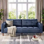 83" Faux Leather 3-Seater Sofa with Spring Cushion & 2 Removable Back Pillows