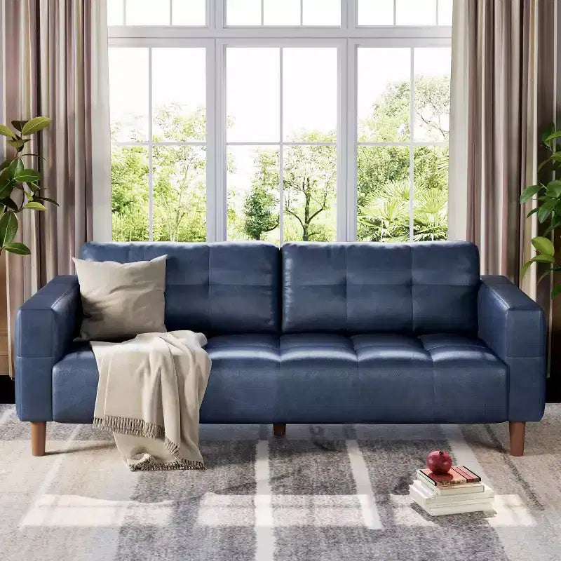 83" Faux Leather 3-Seater Sofa with Spring Cushion & 2 Removable Back Pillows