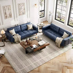 83" Faux Leather 3-Seater Sofa with Spring Cushion & 2 Removable Back Pillows