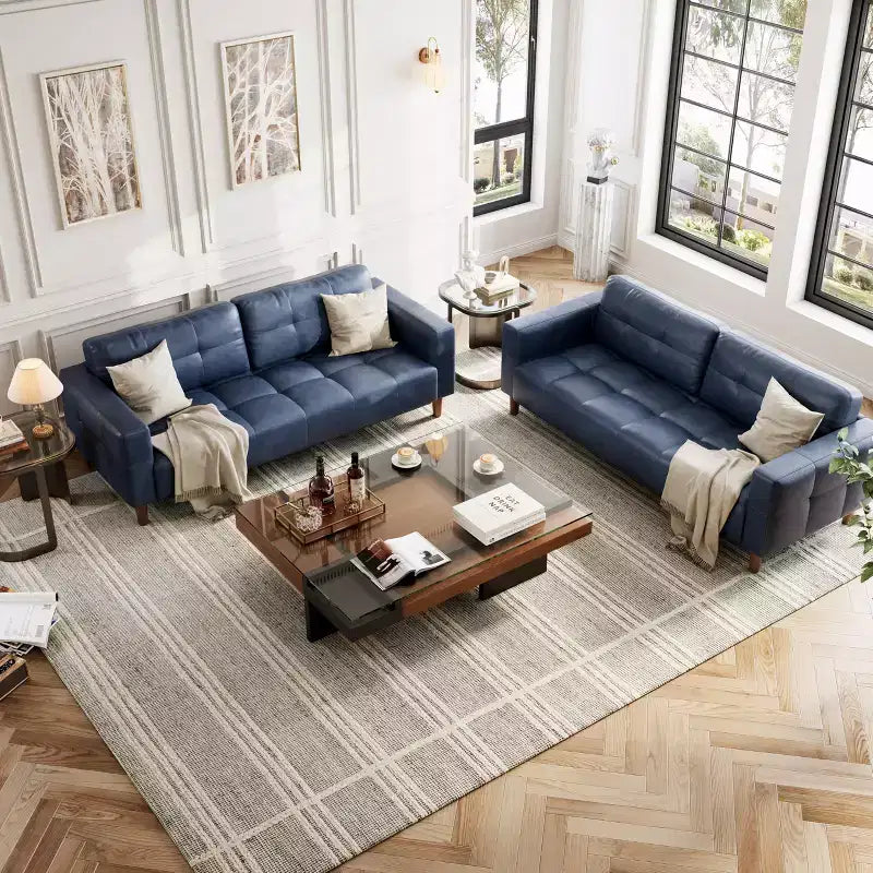 83" Faux Leather 3-Seater Sofa with Spring Cushion & 2 Removable Back Pillows