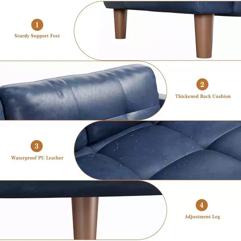 83" Faux Leather 3-Seater Sofa with Spring Cushion & 2 Removable Back Pillows