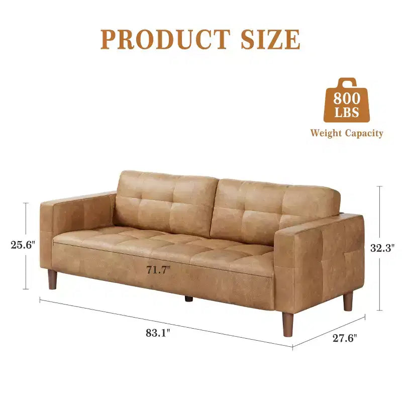 83" Faux Leather 3-Seater Sofa with Spring Cushion & 2 Removable Back Pillows