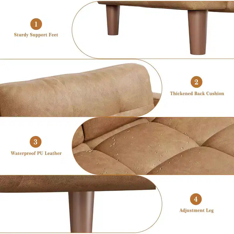 83" Faux Leather 3-Seater Sofa with Spring Cushion & 2 Removable Back Pillows