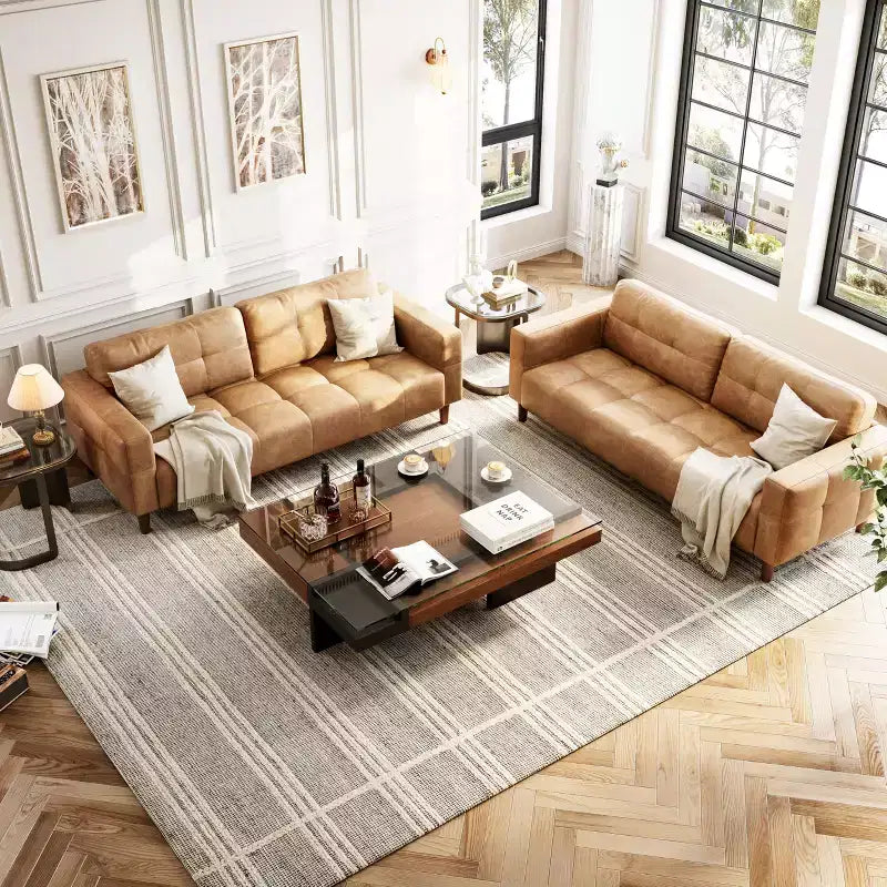 83" Faux Leather 3-Seater Sofa with Spring Cushion & 2 Removable Back Pillows