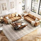 83" Faux Leather 3-Seater Sofa with Spring Cushion & 2 Removable Back Pillows