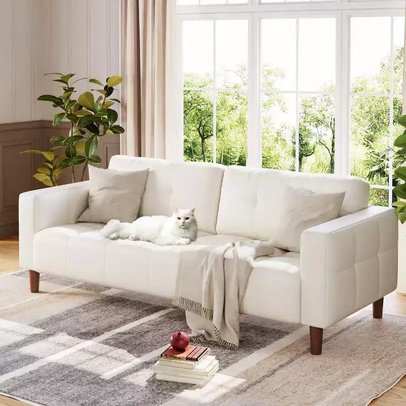 83" Faux Leather 3-Seater Sofa with Spring Cushion & 2 Removable Back Pillows
