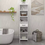 65" Tall Slim Bathroom Storage Cabinet with Drawers & Adjustable Shelf, White