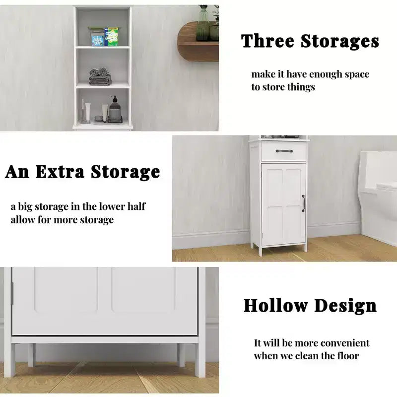 65" Tall Slim Bathroom Storage Cabinet with Drawers & Adjustable Shelf, White