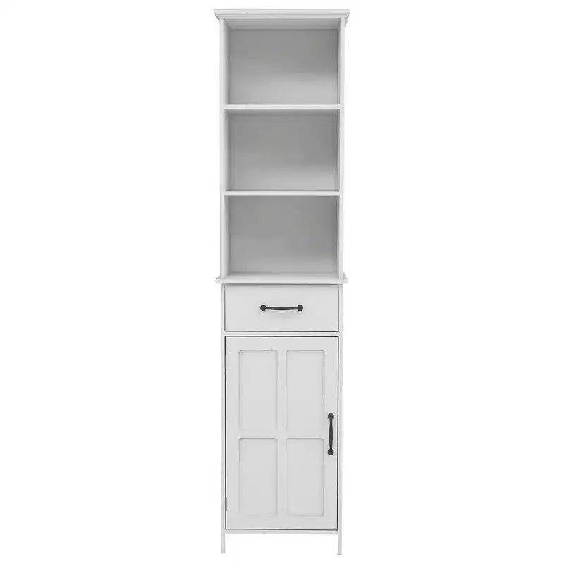 65" Tall Slim Bathroom Storage Cabinet with Drawers & Adjustable Shelf, White
