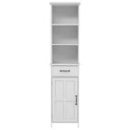 65" Tall Slim Bathroom Storage Cabinet with Drawers & Adjustable Shelf, White