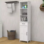 65" Tall Slim Bathroom Storage Cabinet with Drawers & Adjustable Shelf, White