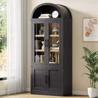 Arched 6-Tier Bookcase with Glass Doors, Farmhouse Wood Display Cabinet, 72"