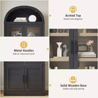 Arched 6-Tier Bookcase with Glass Doors, Farmhouse Wood Display Cabinet, 72"